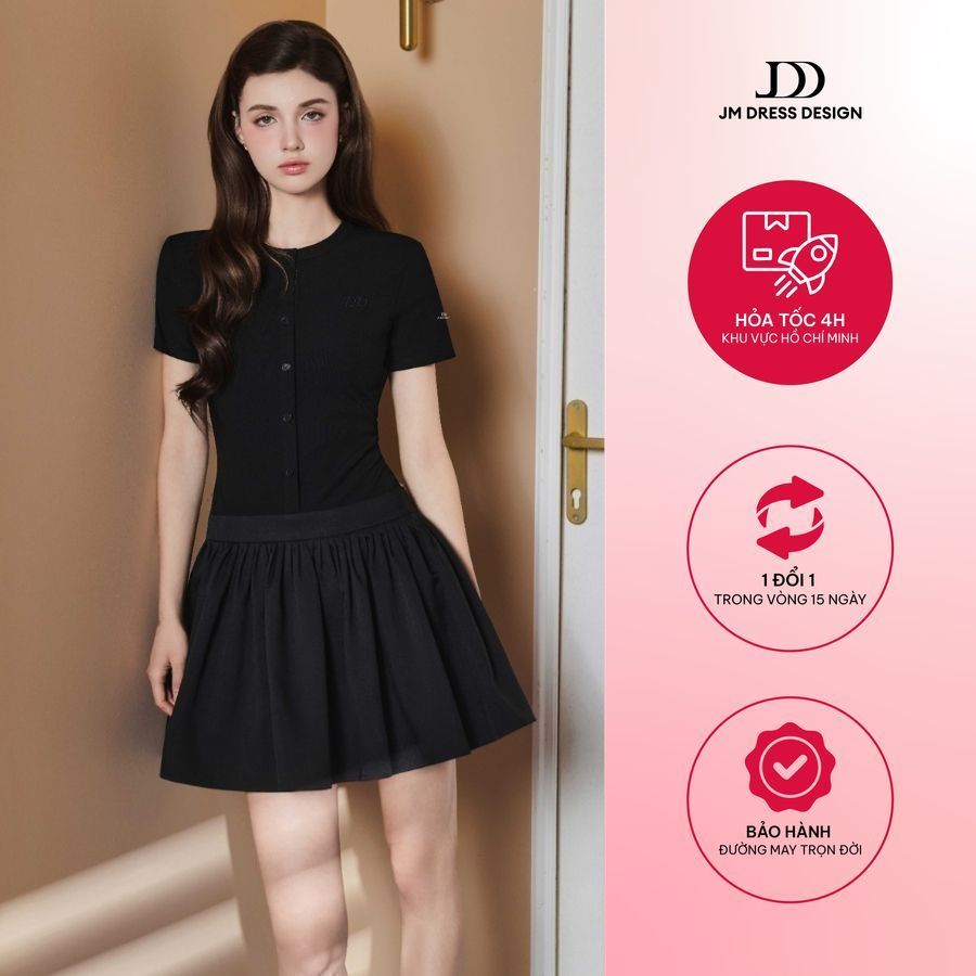 Đầm cổ đức phối chân váy xếp ly 1S41.2505K – Váy công sở dáng xòe thanh lịch, đầm dự tiệc thiết kế J