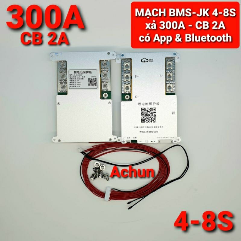 Achun - 4-8S - MẠCH BẢO VỆ BMS JK HỆ 4-8S DÒNG XẢ ĐẾN 200A CÂN BẰNG CHỦ ĐỘNG VÀ CÓ BLUETOOTH APP CHO