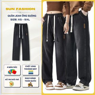  Quần jean nam nữ ống rộng cạp chun bigsize Suncbvn N9 ĐEN KHÓI mặc thoáng mát phong cách Hàn Quốc 