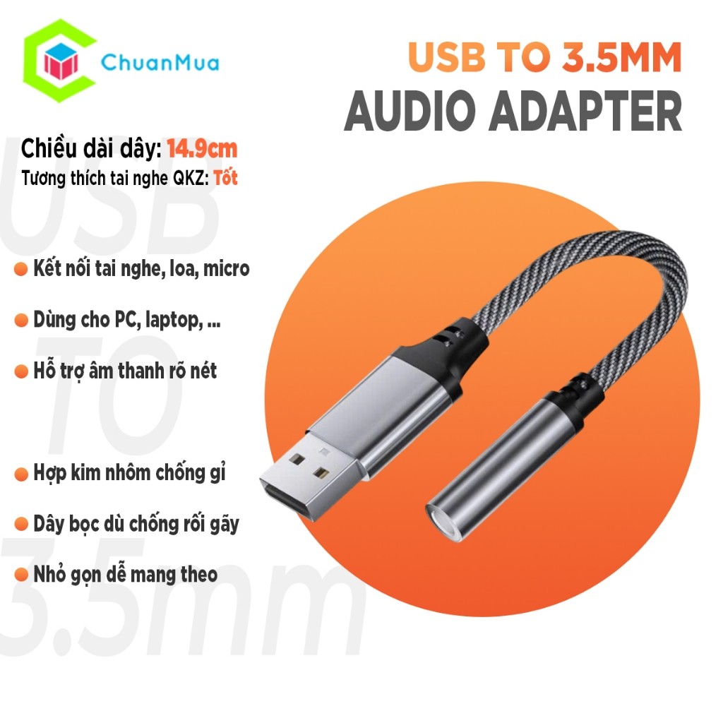 Cáp Chuyển Đổi USB to Jack 3.5mm Cho Tai Nghe Gaming Nghe Nhạc - Đầu Chuyển Tai Nghe Cho Máy Tính PC