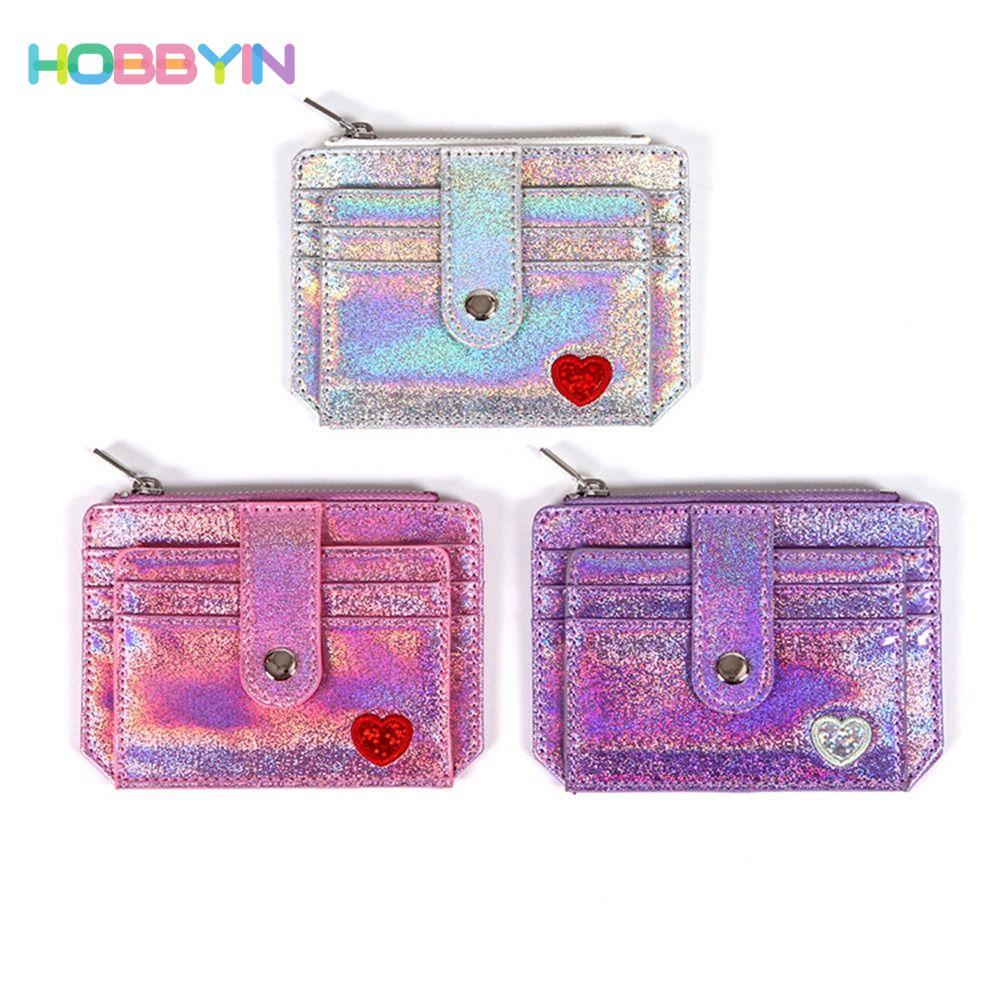 HOBBYIN Slim Wallet Sequins mini Laser Shining Heart ID Card