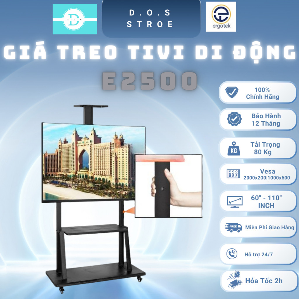 [E2500] [ErgoTek] Giá Treo Tivi Di Động Tiện Lợi Sang Trọng [60"-110" Inch]