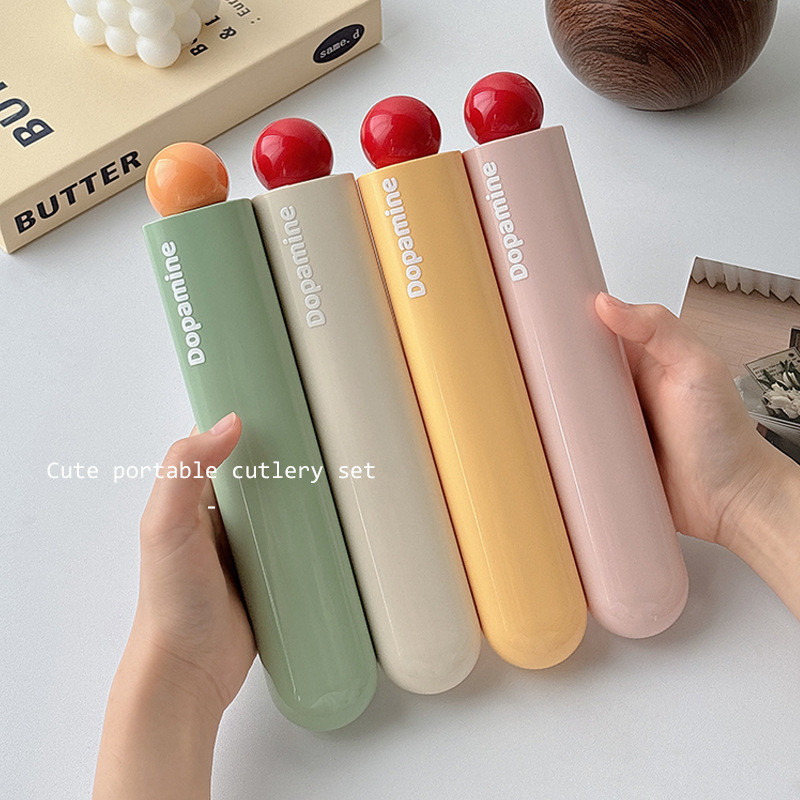 Dopamine colored portable table ware, two-piece set of chopsticks and spoons, for one person, with s