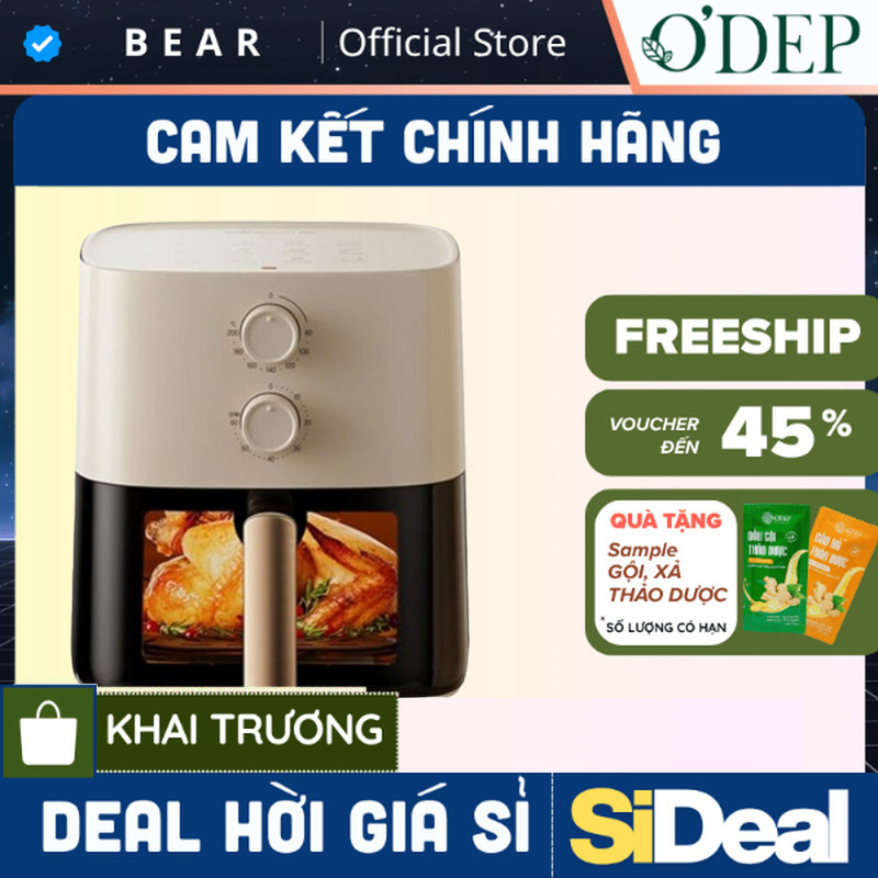 Nồi chiên không dầu 5L Bear Chính hãng, công nghệ nhiệt đối Lưu 360 độ QZG-J15M1 - SIDEAL SIO