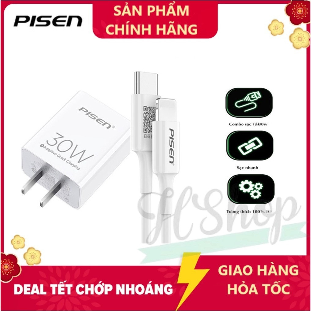 [ Pisen 30W / 20W ] Bộ sạc / Củ Sạc PISEN QUICK PD 20W / 30W  TS-C160( bán lẻ củ hoặc dây  ) - Hàng 