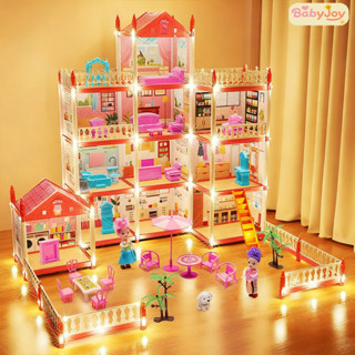 【BabyJoy】Mô Hình đồ Chơi Lắp Ghép Nhà Búp Bê Cho Bé Gái Màu Hồng,Mô Hình Lắp Ráp Ngôi Nhà Cho Bé Gái Mà,Tặng Đèn LED