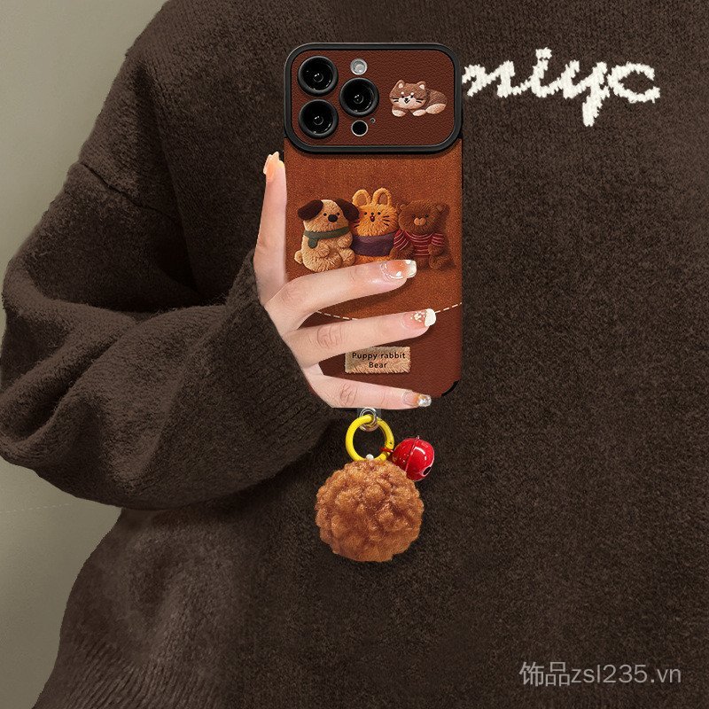 Mặt dây chuyền động vật dễ thương Thích hợp cho vỏ điện thoại 17pro iphone15 Da cừu cửa sổ lớn 16max