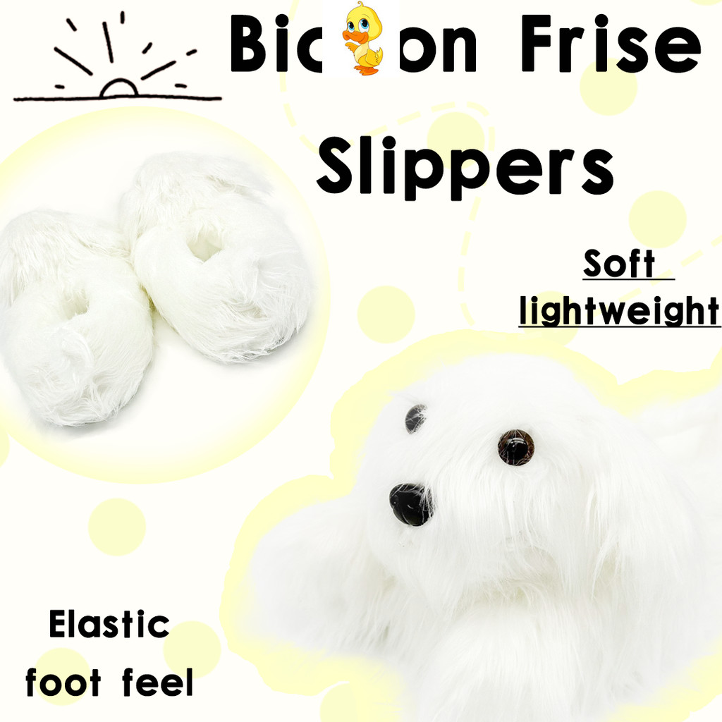 PLUS✨Hàng có sẵn✨Đáng Yêu Bichon Frise Dép Lông Tơ Mềm Bichon Frise Dép Sang Trọng Trẻ Em Đi Kèm Búp