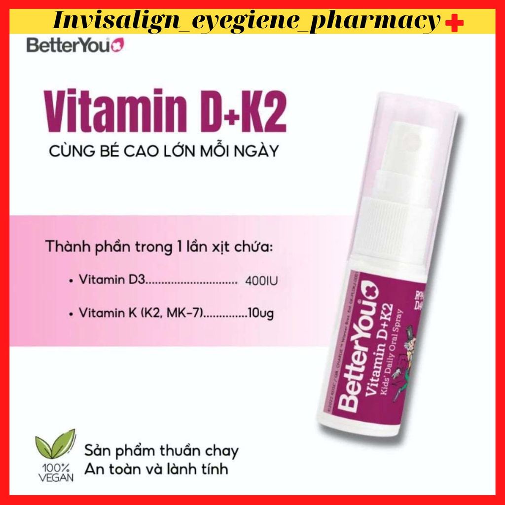 [Hàng cty đủ vat] D3+K2 dạng xịt Better You Vitamin giúp cơ thể hấp thụ tối đa dưỡng chất cho trẻ từ