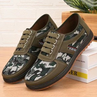 Giày Nam Rằn Ri Phối Da Lộn Phong Cách Lính, Giày Lười Nam Thời Trang Đế Cao Su Chống Trượt G08