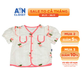 Áo Sơ mi Trắng Ngắn tay bé gái họa tiết Cherry Hồng Cotton Thêu - AICDBGEPXCWY - AIN Closet
