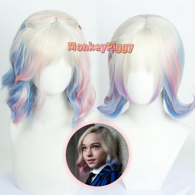 Tóc giả cosplay Enid/Wednesday người sói bé gái, chất liệu tổng hợp chịu nhiệt