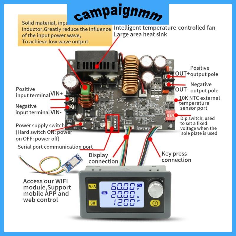Camp 6-70V sang 0-60V Bộ chuyển đổi có thể điều chỉnh Bộ cấp nguồn mô-đun XY6020L