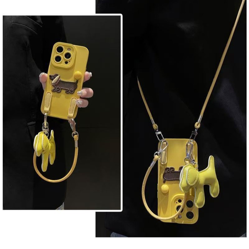 Mặt dây chuyền chó style dây chéo Niche, phù hợp với iPhone 16 Pro Max và các model cũ hơn