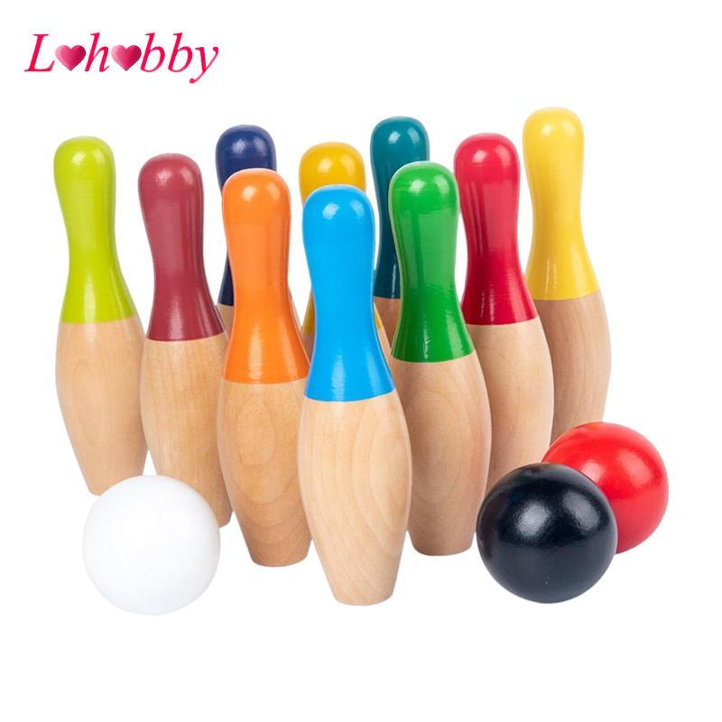 Lohobby Sân Sau Gỗ Bowling Set Skittles Đồ Chơi Thể Thao Trò Chơi Gia Đình Chống Đỡ Sớm