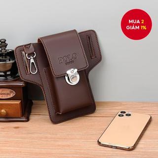 Túi đeo hông di động mới cho nam, hộp da đựng điện thoại, có thể chứa hộp thuốc lá, treo chìa khóa, đeo thắt lưng đặc