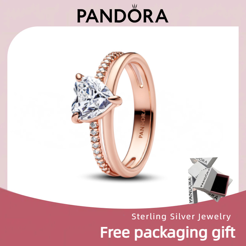 Pandora S925 Bạc Trang Sức Dây Chuyền và Vòng Tay Đôi Hình Trái Tim - Quà Tặng Perfect
