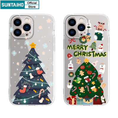 Ốp Điện Thoại Suntaiho Cây Giáng Sinh Trong Suốt Mềm Cao Cấp Chống Sốc Cho iPhone 11 12 13 14 15 16 17 Pro Max IP 7 8 Plus Iphon X XS XR Xs max