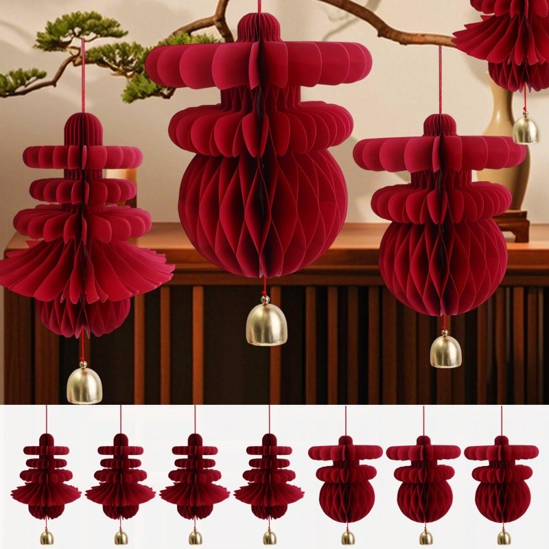 Đèn lồng tổ ong đỏ truyền thống Trung Quốc Trang trí lễ hội mùa xuân - Đèn lồng Origami nghệ thuật g