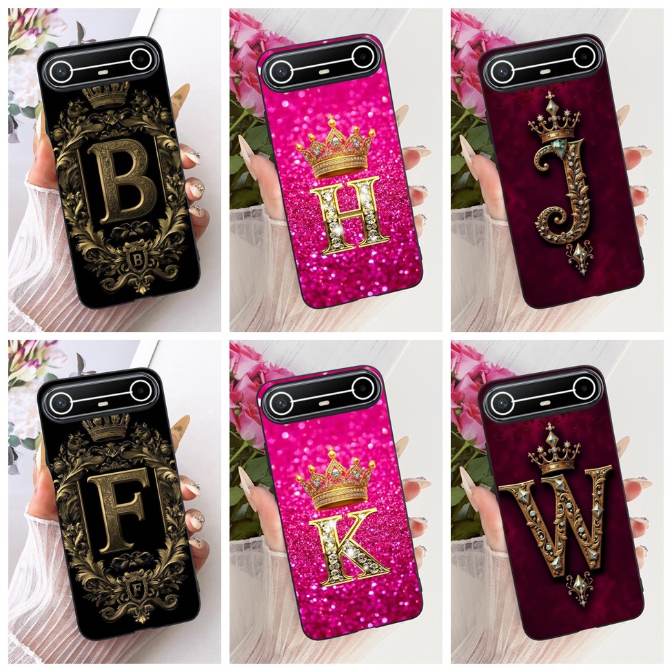 Ốp lưng Tecno KM9 Tecno Pova Slim Cover Silicone Thời trang sang trọng Chữ A-Z Cool Crown Vỏ mềm