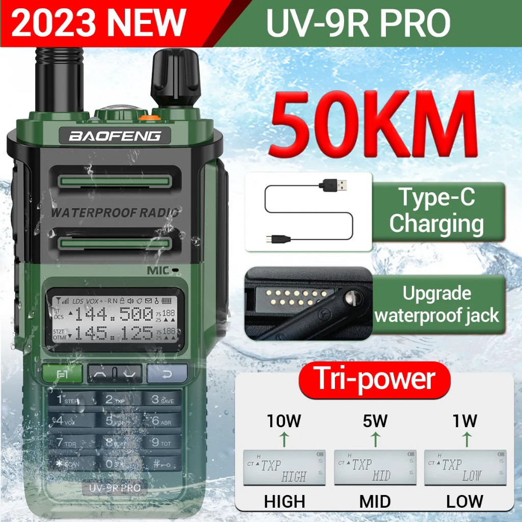 UV-9R Pro Waterproof Type C IP68 Walkie Talkie Dual Band UV9R PRO Two Way Radio