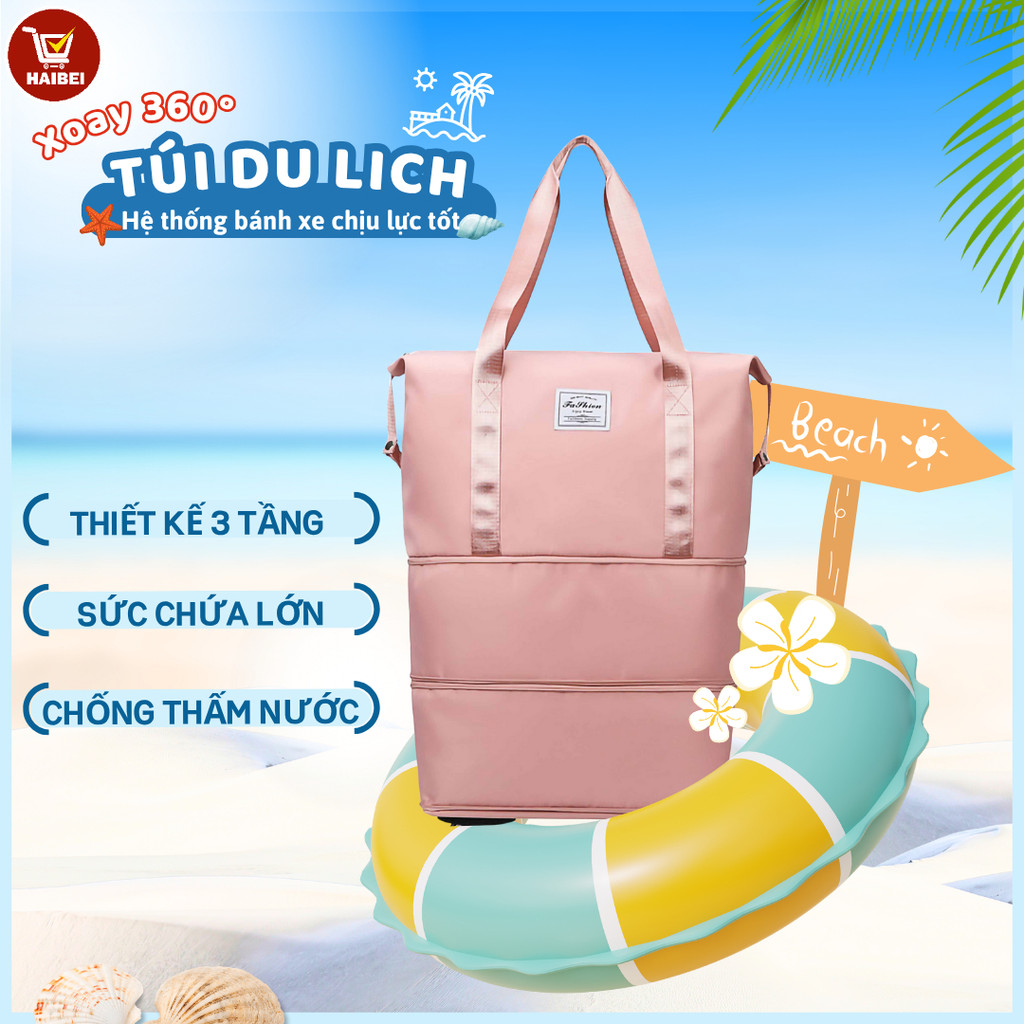  Túi du lịch gấp gọn 3 lớp có bánh xe túi đựng đồ chống thấm nước dung tích lớn. 