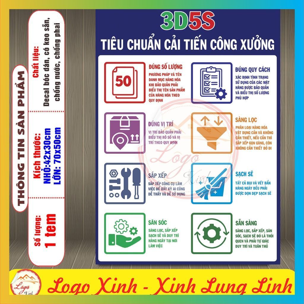 Tem Decal Quy Tắc Nội Quy 5S, Tiêu Chuẩn 3D 5S Tiêu Chuẩn Cải Tiến Công Xưởng Dùng Cho Nhà Máy, Doan