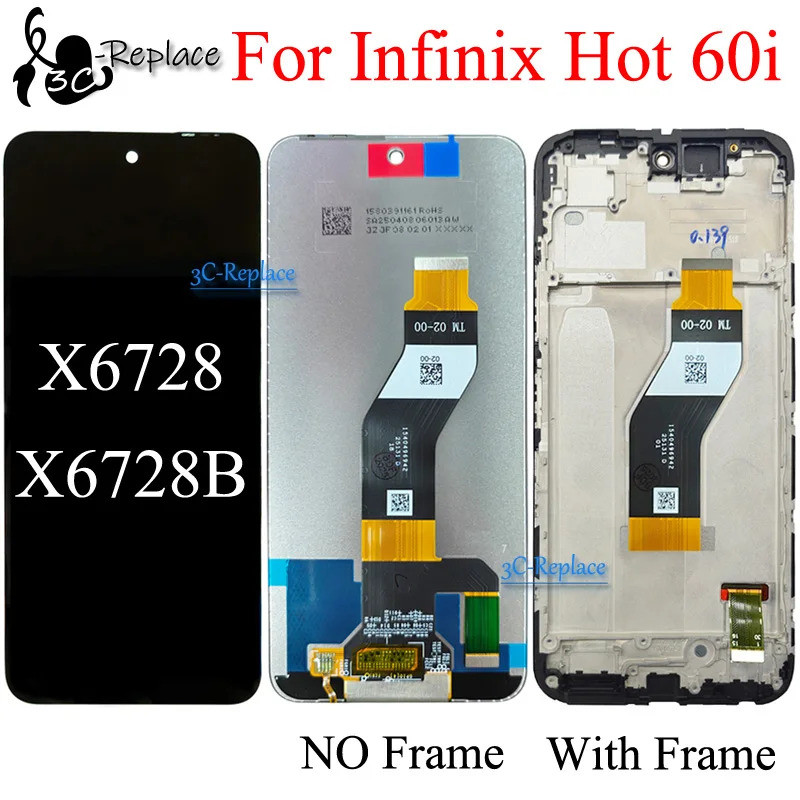 Đen 6,7 Inch Cho Infinix Hot 60i X6728 X6728B Màn Hình LCD Màn Hình Cảm Ứng Bộ Số Hóa Bảng Điều Khiể