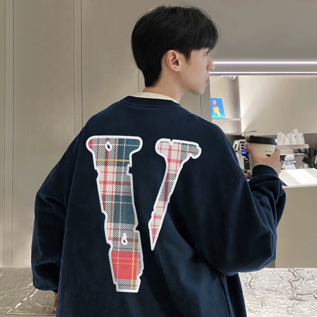 vlone gang Large Canvas V Loose Casual Unisex Couple Pullover Crew Neck Sweatshirt