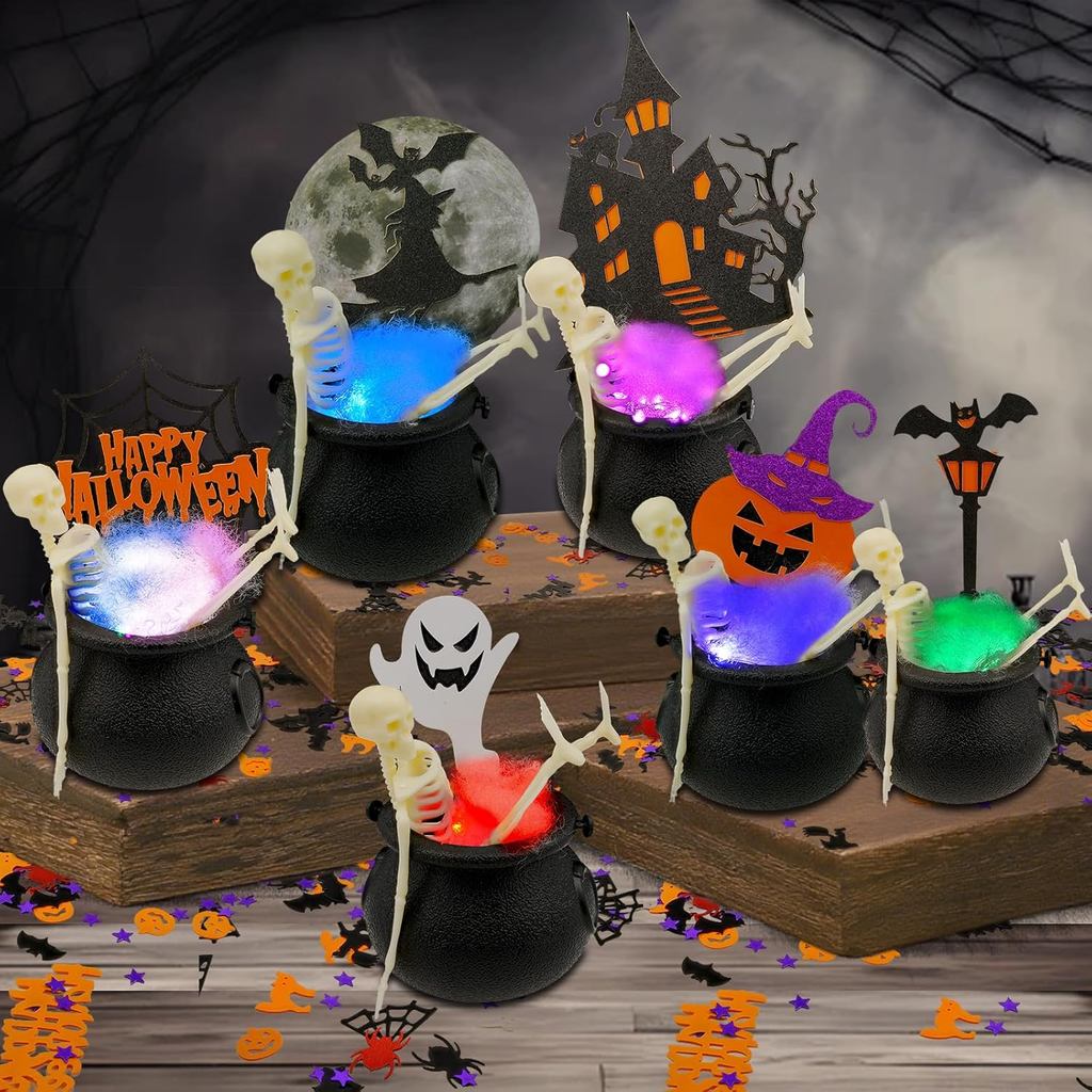 Hiawbon 6 Chiếc Halloween DIY Mini Cauldron, Trang Trí Halloween Cauldron Với Bộ Xương, Mini Nhựa Ph