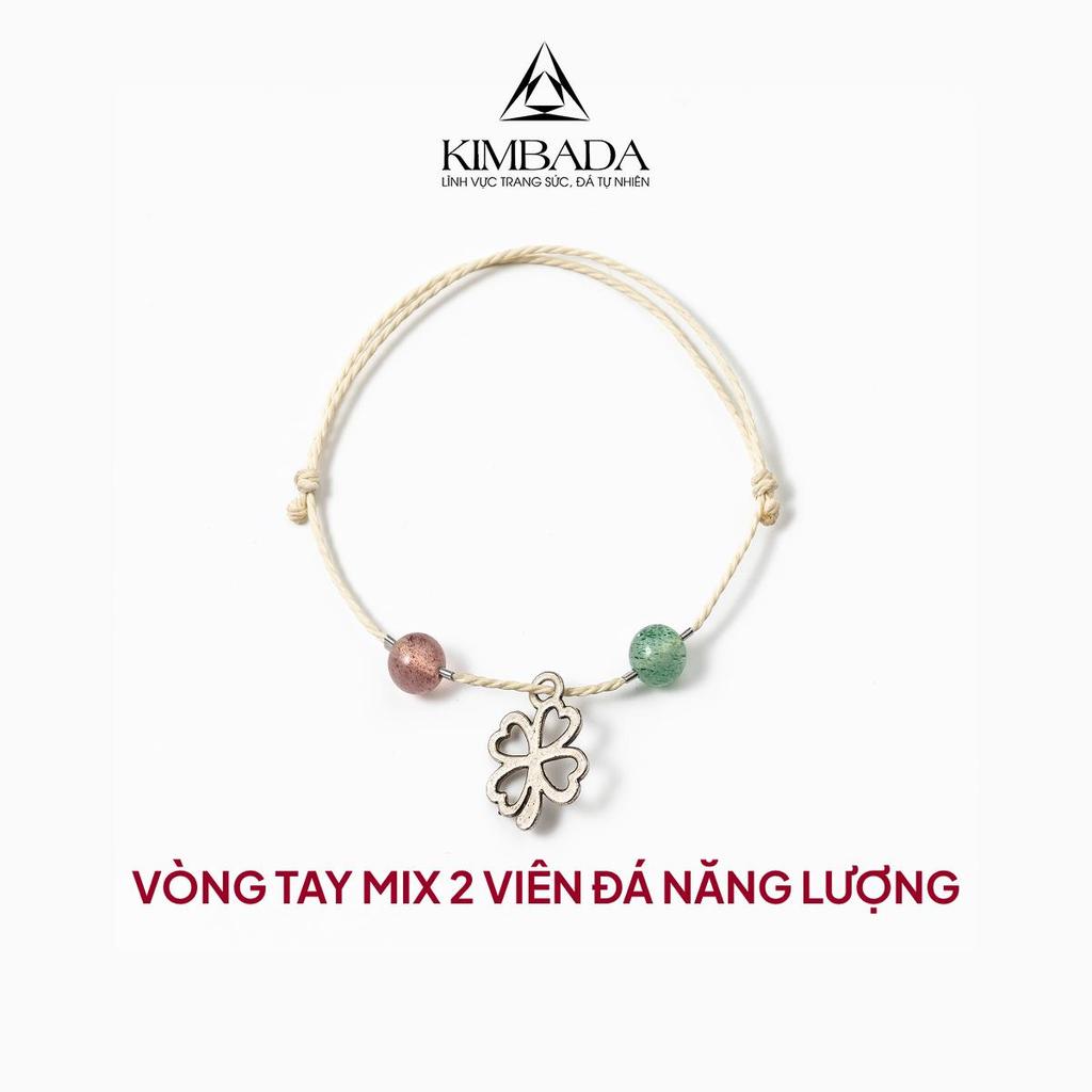 Vòng tay nữ mix 2 viên thạch anh tự nhiên charm titan không gỉ Kimbada handmade cá tính