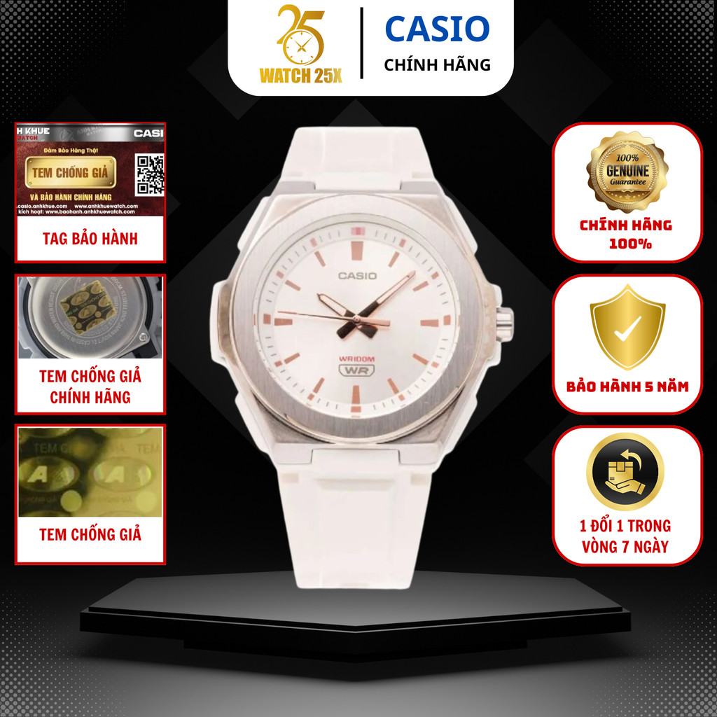 Đồng Hồ Nữ Casio LWA-300H-7EVDF WATCH25X – Mặt Trắng Viền Bạc, Dây Nhựa Trắng Thời Trang.
