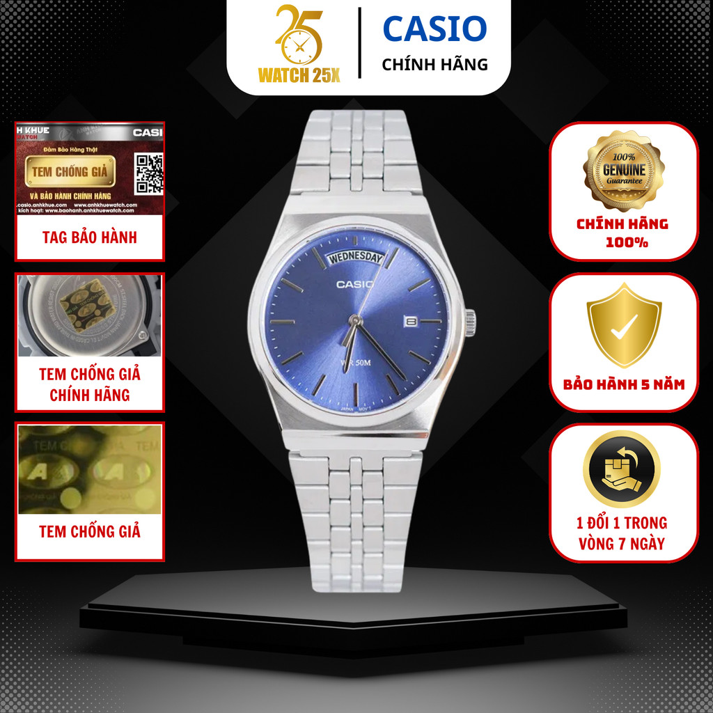 Đồng Hồ Nam Casio MTP-B146D-2AVDF Watch25x – Vẻ Đẹp Nam Tính, Dây Kim Loại, Mặt Xanh Nổi Bật