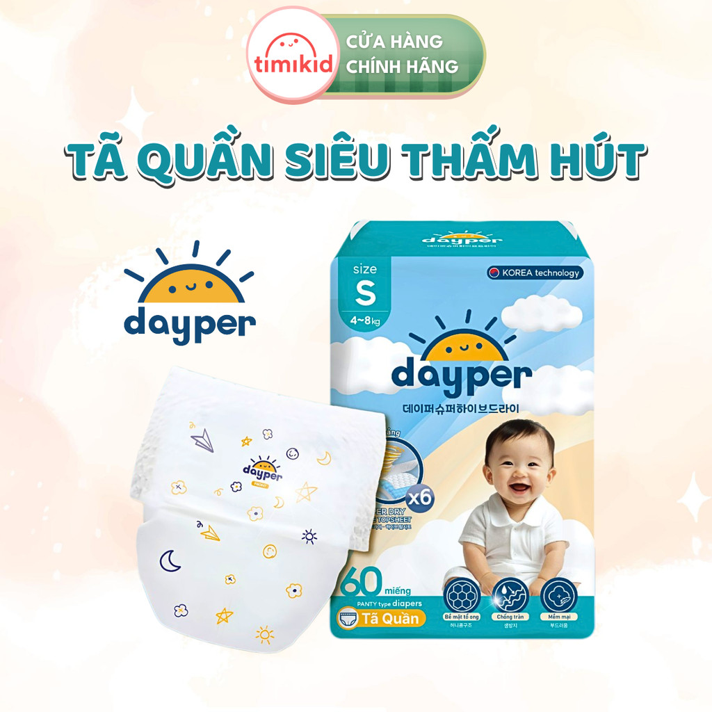 Tã/Bỉm Quần Dayper S60/M58/L52/XL50/XXL46 Mới Siêu Thấm Hút Gấp 6 Lần (+10 Miếng)