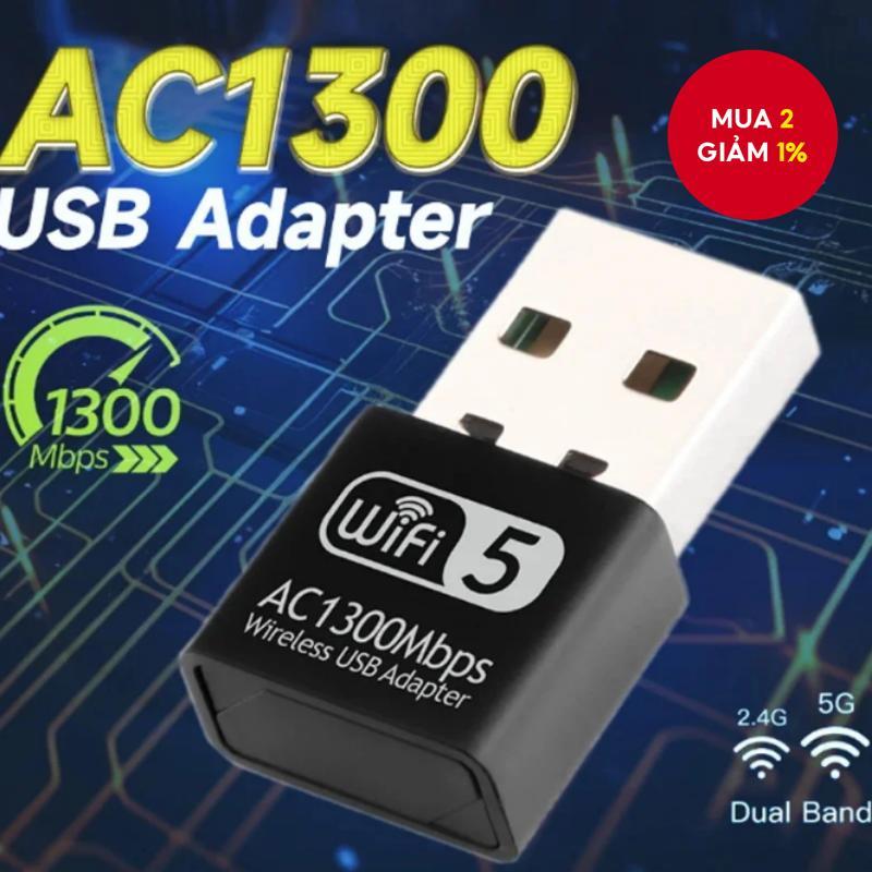 Bộ chuyển đổi USB Wifi 1300Mbps Thẻ mạng Mini AC1300 WI-FI 5 Không dây Lan Ethernet Băng tần kép
