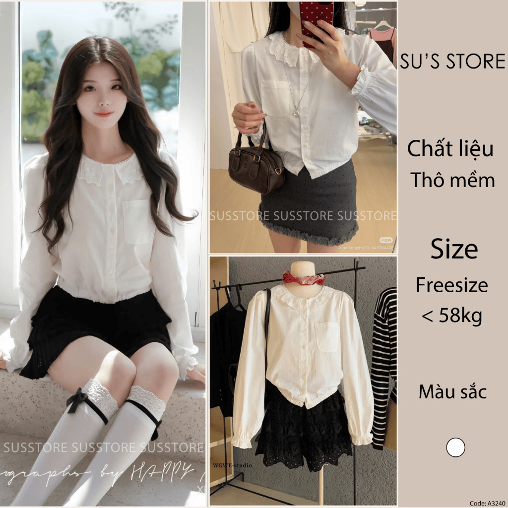 Áo Sơ Mi Cổ Bèo Ren Túi Trước Bo Chun A3240 SUSSTORESG Thời Trang Nữ
