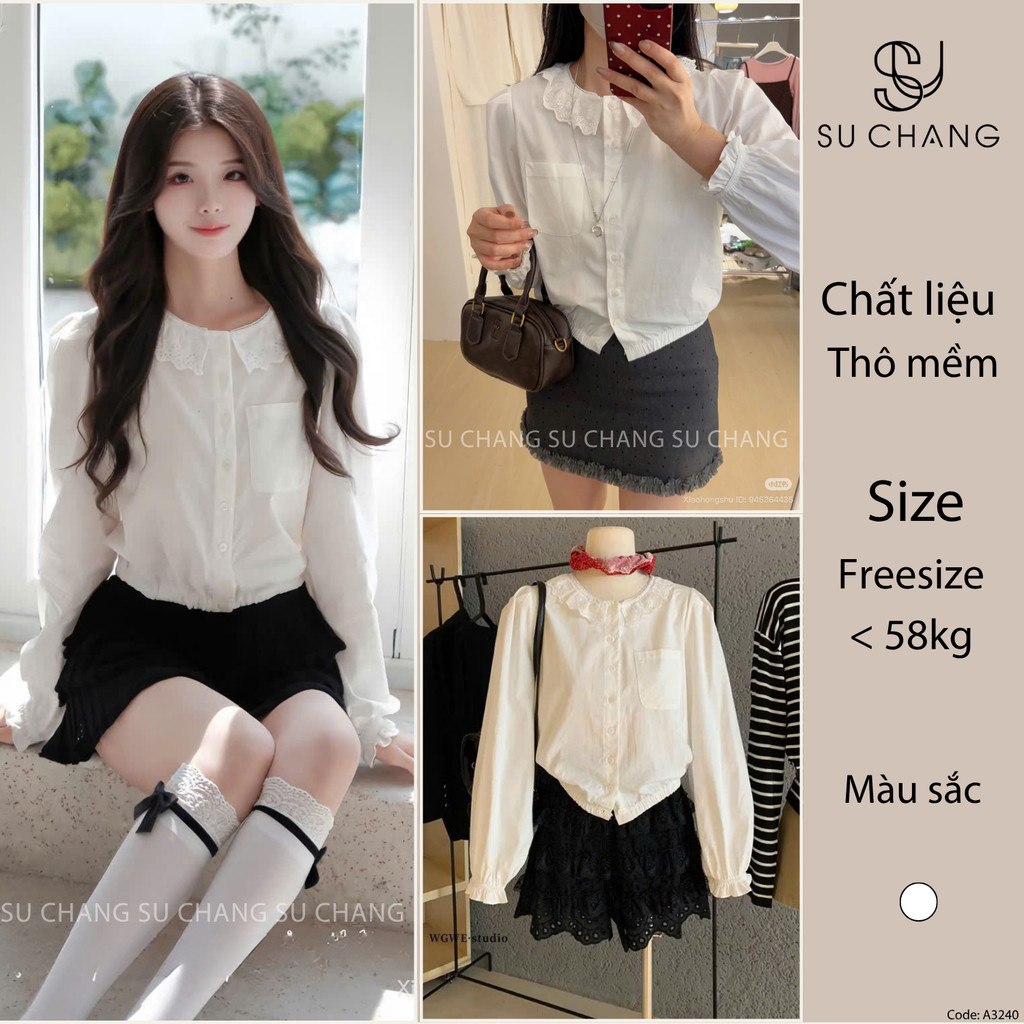 Áo Sơ Mi Cổ Bèo Ren Túi Trước Bo Chun A3240 SU CHANG Thời Trang Nữ