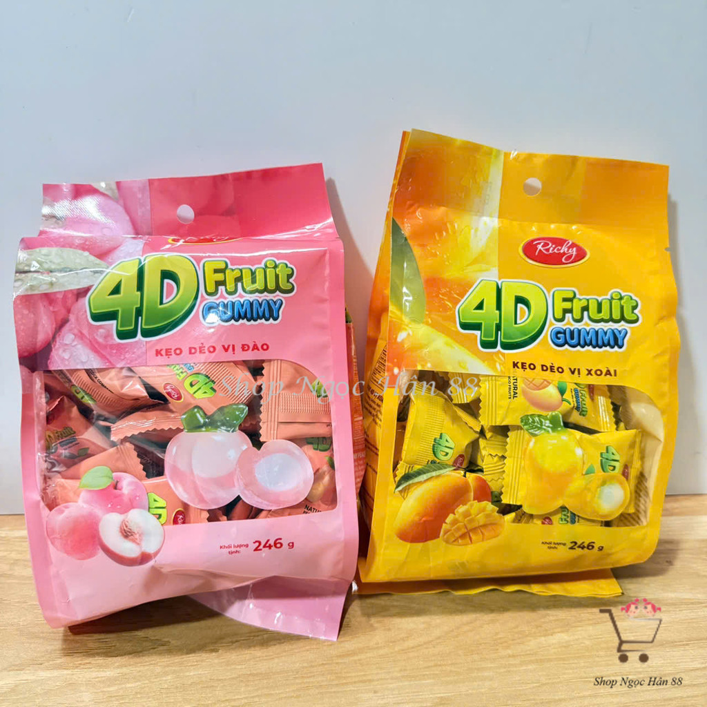 Kẹo Cốt Trái Cây 4D Fruit Gummy Richy Vị Xoài/Đào gói 246g