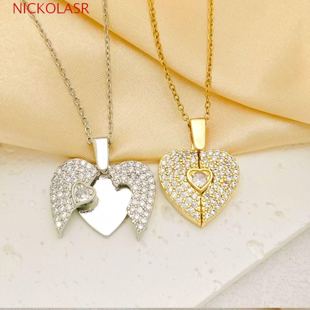 Vòng cổ hình trái tim NICKOLAS, Mặt dây chuyền trái tim mở có thể điều chỉnh thủ công, Mở và đóng cá