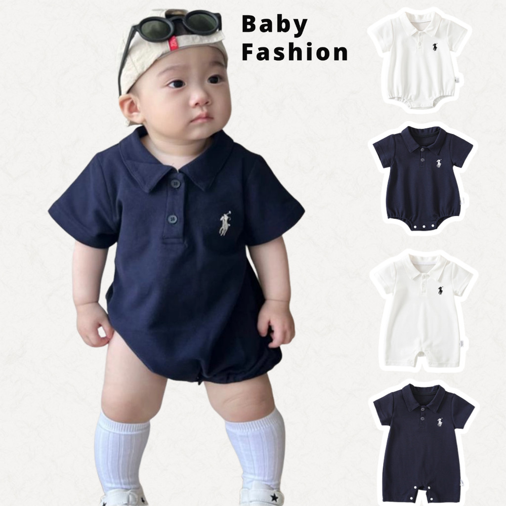 Chất Lượng Cao Mùa Hè Mới Bé Trai Và Bé Gái Polo Tay Ngắn Onesie 0-24 Tháng Tuổi Sơ Sinh Đẹp Trai Tam Giác Áo Liền Quần Phong Cách Hàn Quốc Body