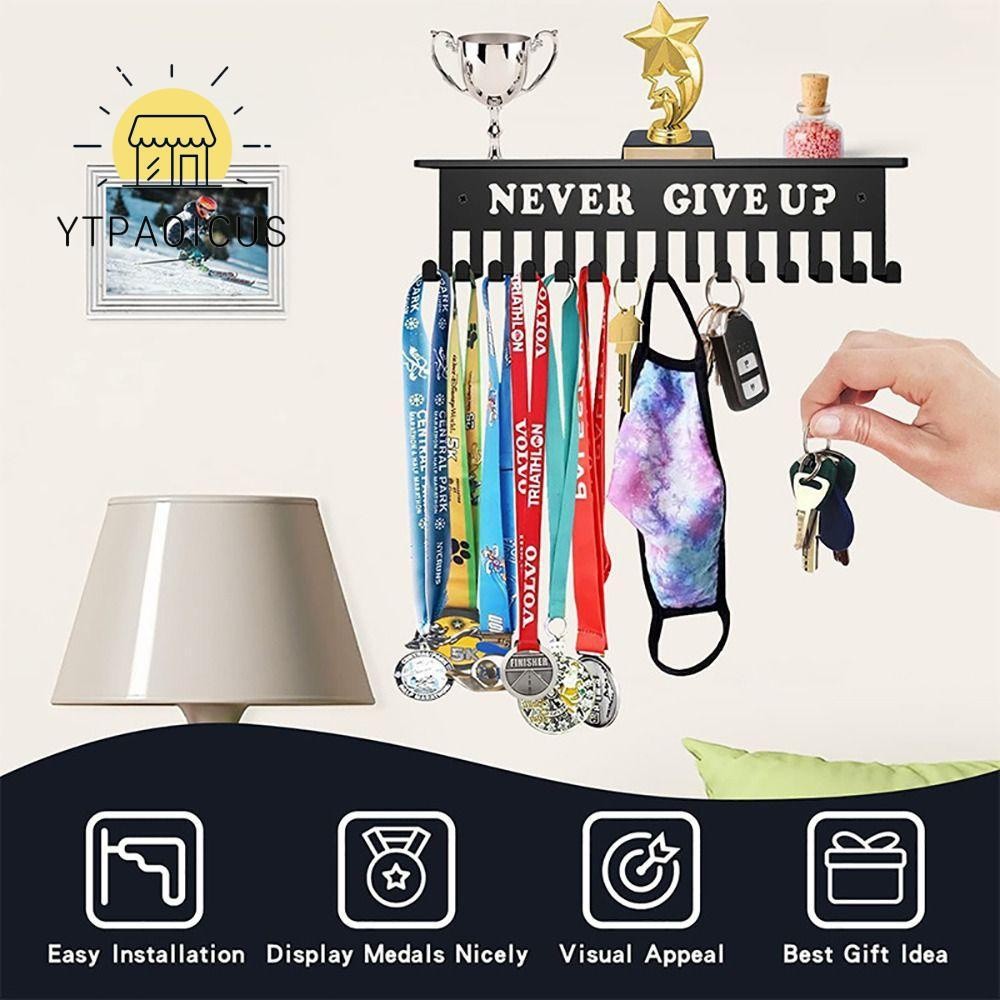 YURUYI Never Give Up Medal Hanger Sports Trophy Wall Mount