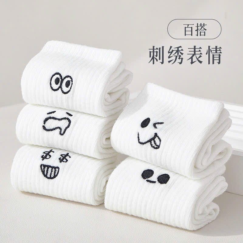 Combo 10 đôi tất trắng cổ cao in hình icon cảm xúc siêu dễ thương, chất cotton co giãn