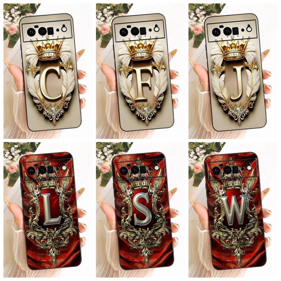 Ốp lưng 6.7 '' Google Pixel 6 Pro Bao cao cấp Vương miện A-Z Chữ cái 2D Họa tiết phẳng Vỏ mềm GLUOG 
