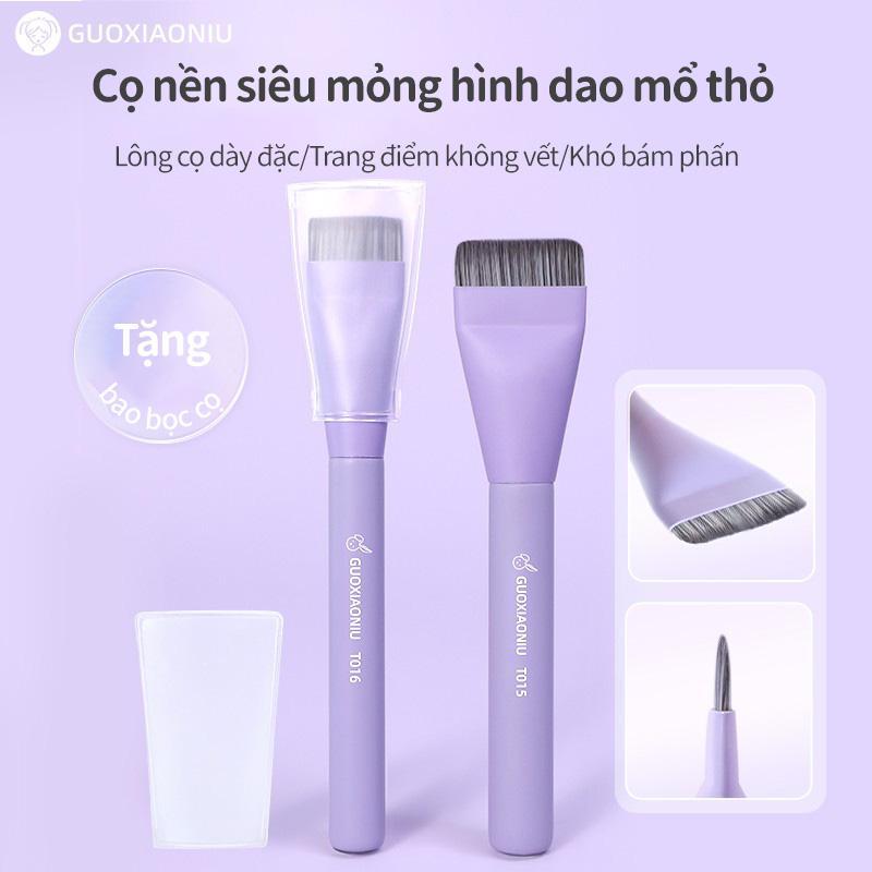 Bàn chải nền dao phẳng, GUOXIAONIU, Tóc chải mịn, Không vết nứt, Không hấp thụ kem, Ứng dụng nền mịn, Đi kèm túi đựng cọ, Dụng cụ trang điểm mỹ phẩm