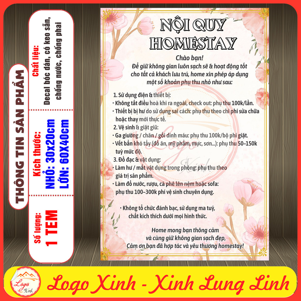Tem Decal Dán [Quy Định] Ở Homestay - NỘI QUY HOMESTAY | Decal bóc dán có keo sẵn, chống nước, chống