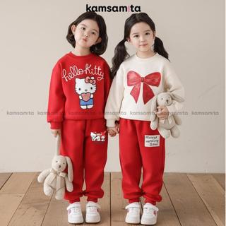   12-39kg  Đồ bộ bé gái Hello Kitty nỉ bông cao cấp KAMSAMITA form thụng Hàn xẻng vải nỉ lót bông cotton premium 