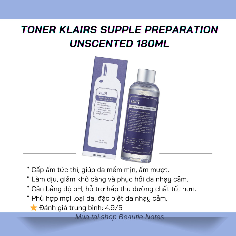 (HỎA TỐC/TEM HÃNG) Toner cho da nhạy cảm Dear Klairs Supple Unscented HCT