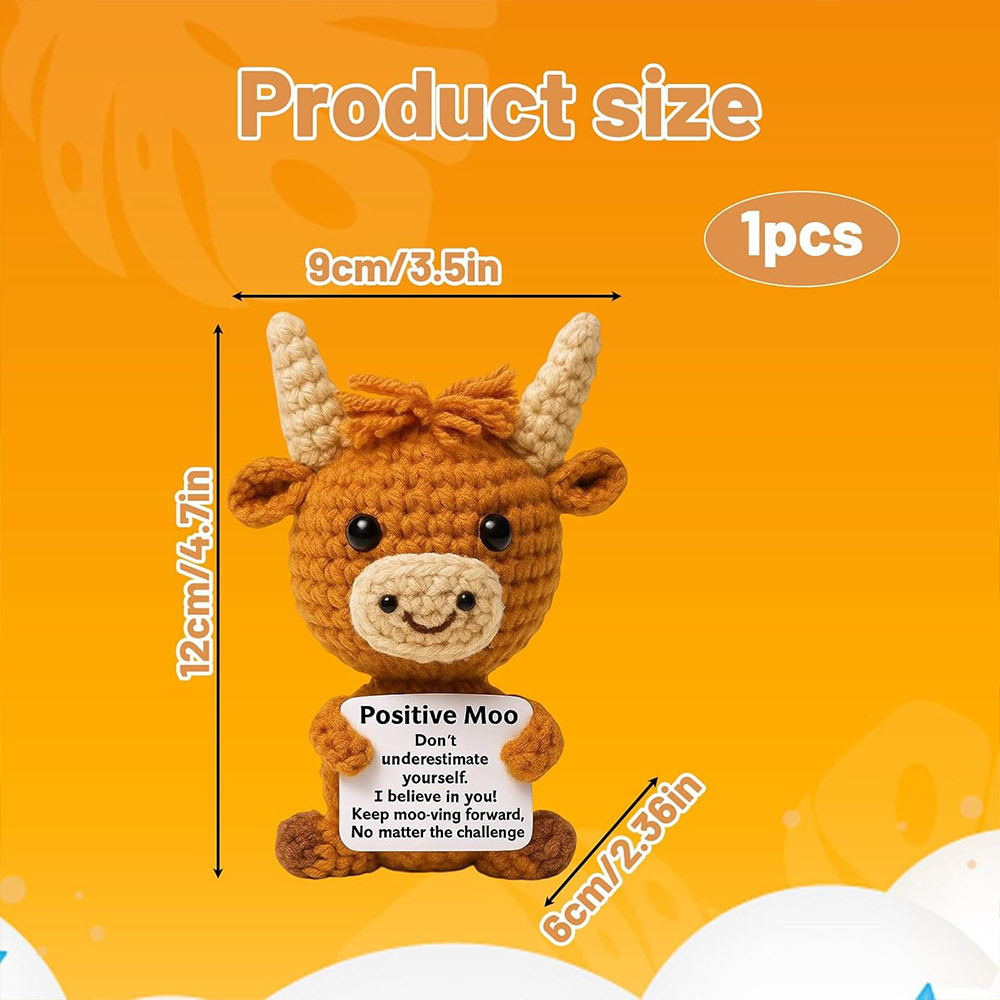 Highland Cow Doll Coffee colored Cow Doll Ornament Knitted Highland Cow Doll