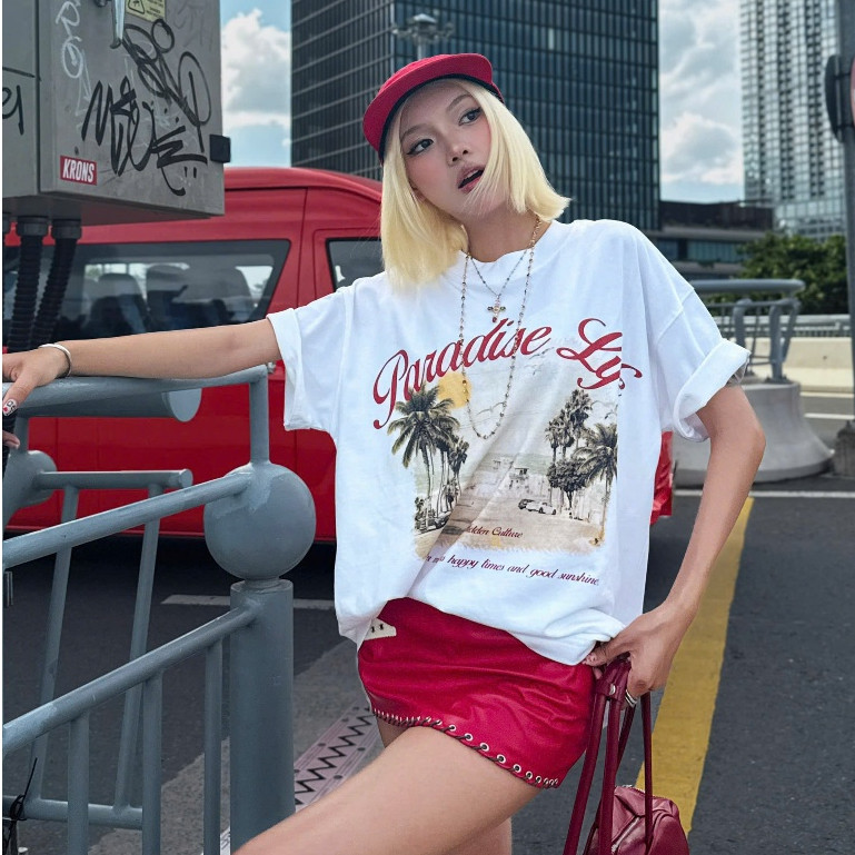 Áo Thun Boxy Hidden Culture - PARADISE LIFE T-shirt - ?White