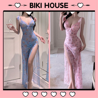  Váy ngủ dài hoa nhí xẻ tà đùi đáng yêu quyến rũ đầm maxi mặc đi biển dáng ôm gợi cảm tinh tế BIKI HOUSE N292 - TPHCM 